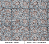 Hand Block Floral Printed 6 KAMAL-III Thick Cotton Elegant Fabric