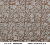 Handcrafted Brown Floral Block Printed Fabric on Thick Linen For Home Decor - MANIKARNIKA