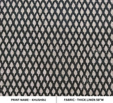 Handmade Artisan Black & Gray Floral Printed Fabric in Thick Linen For Sofa Cushion - KHUSHBU