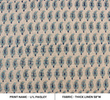 Handmade Artisan Block Printed Blue Floral 58" Wide Premium Thick Linen Fabric - Lil PAISLEY