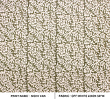 Handcrafted Block Print Green Boho Floral Off White Linen Fabric For Curtains - NIDHI VAN