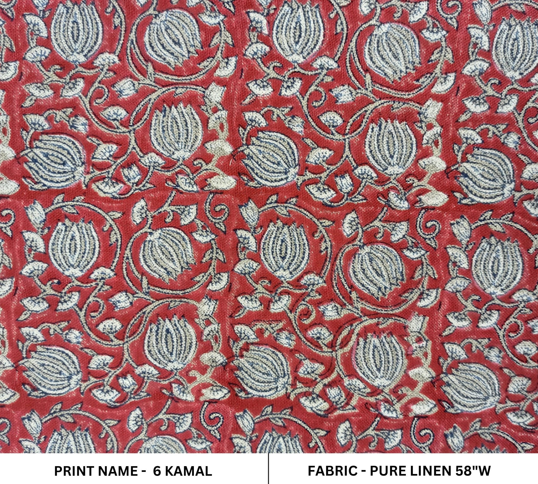 Thick Linen, block print fabric, floral fabric, floral pattern, home décor, Indian fabric, Chair Fabri - 6 Kamal Red