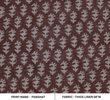 Handcrafted Block Printed Brown Floral Throw Thick Linen Fabric for Bedroom - PANGHAT
