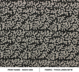 Handmade Throw Boho Block Printed Black & Gray Floral Fabric in Thick Linen - NIDHI VAN
