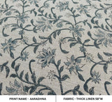 Handmade Thick Linen Sophisticated Floral Prints Fabric in Gray & Black - ARADHANA