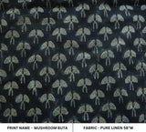 Handblock Printed Black Floral Pattern Pure Linen Fabric for Interior Decor – Mushroom Butta