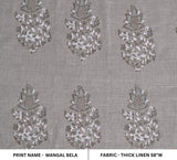 Block Print Grey Thick Linen Fabric MANGAL BELA