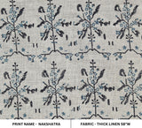 Handcrafted Block Printed Blue and Black Floral Fabric on Thick Linen For Curtains - NAKSHATRA