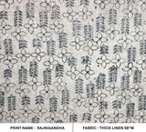 Indian Block Printed Black & Grey Floral Throw Boho Thick Linen Table Cloth Fabric - RAJNIGANDHA
