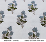 Handmade Blockprint  Off-White Linen Fabric  ABHISHEK