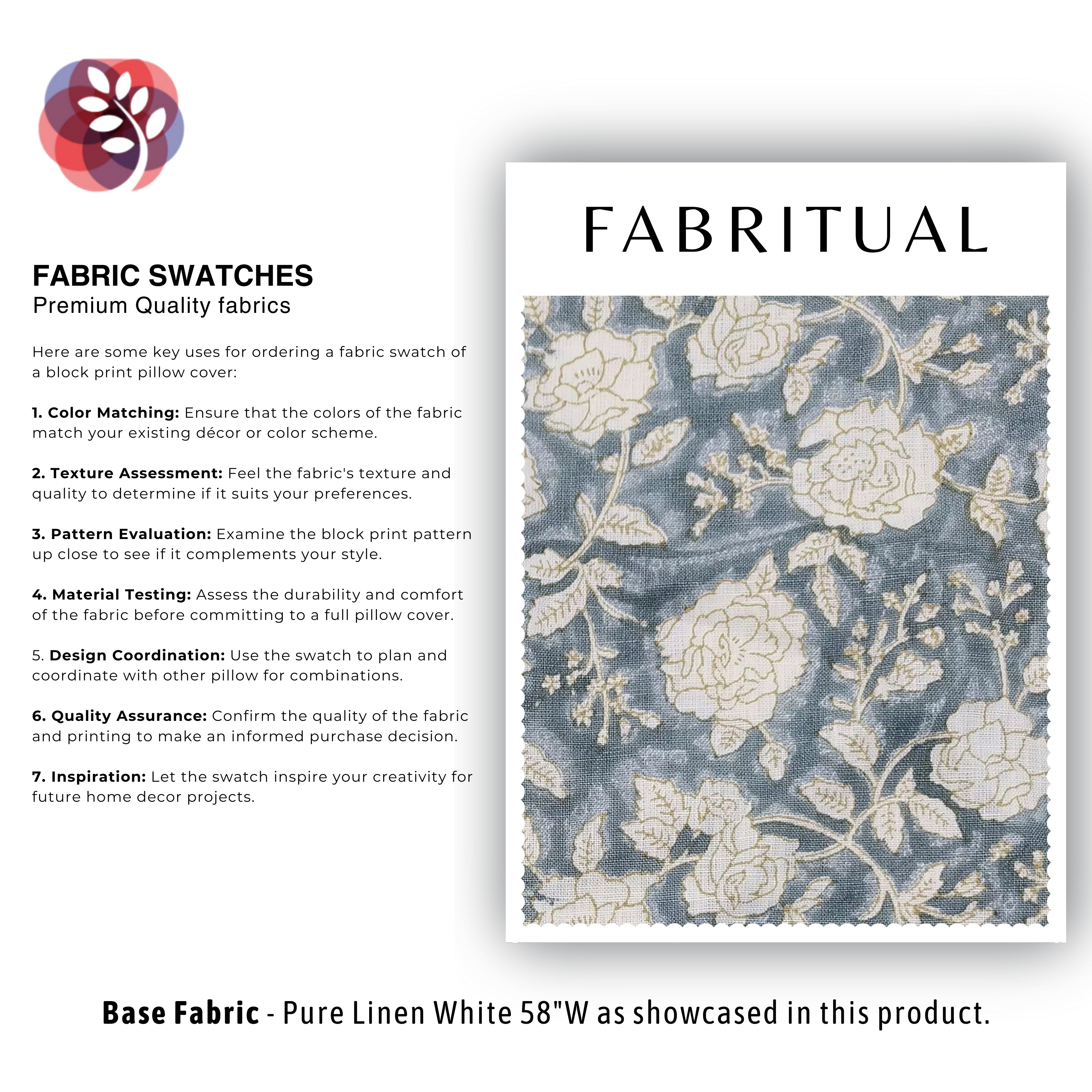 Block Print Linen Fabric, Rameshwaram  White Base Linen For Upholstery, Home Decor Linen, Linen By The Yard, Greyish Blue Colour Design, Home Docor And Gift
