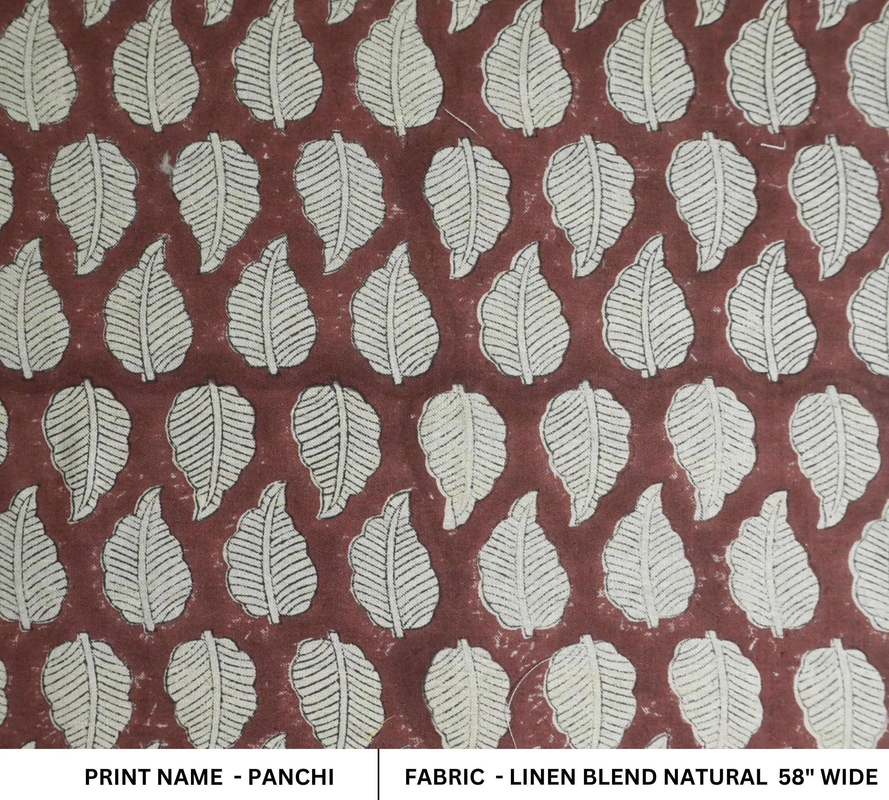 Linen Block Print Fabric Linen Blend 58 Inch Width Light Weight Linen Natural Base Color Curtains and Drapes Upholstery Handmade Art Pillow Covers Tablecloths and Runners Bedding Tote Bag Lampshades Napkins by Fabritual