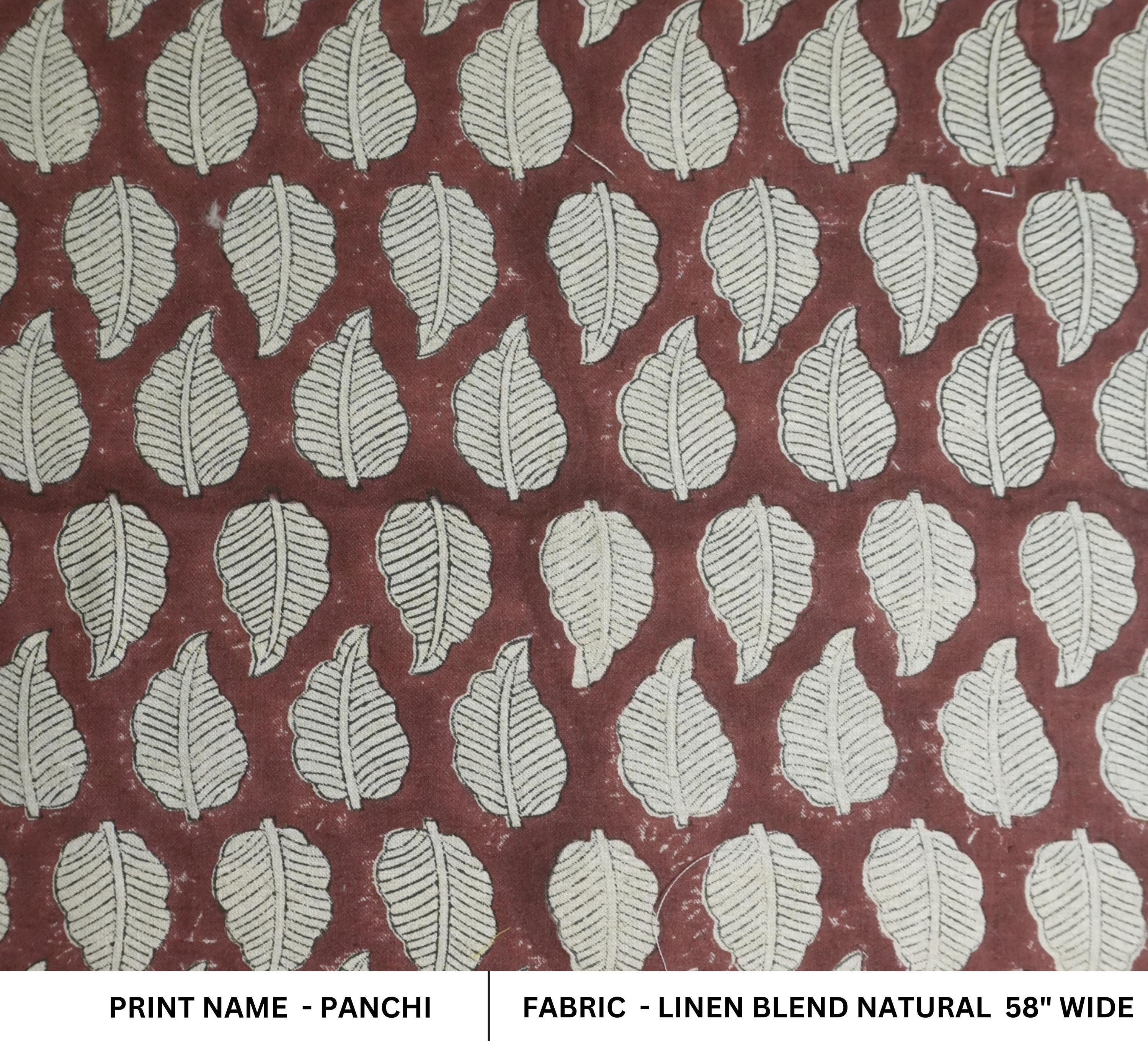 Linen Block Print Fabric Linen Blend 58 Inch Width Light Weight Linen Natural Base Color Curtains and Drapes Upholstery Handmade Art Pillow Covers Tablecloths and Runners Bedding Tote Bag Lampshades Napkins by Fabritual