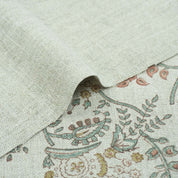 Blue Brown Floral Hand Block Print Linen Arpan Fabric