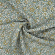 Hand Printed Mustard Floral Pure Linen Cushion Fabric - Jhilmil