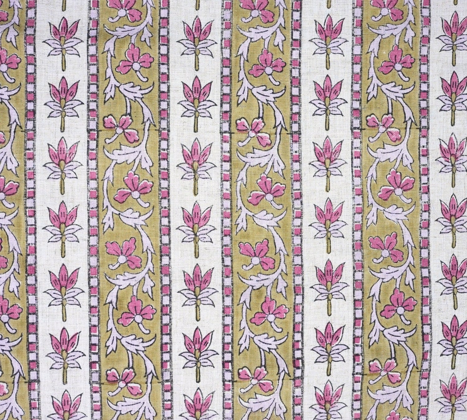 Hand Block Printed Pink Floral Viscose Linen Fabric – Laxmi Border Boho Design