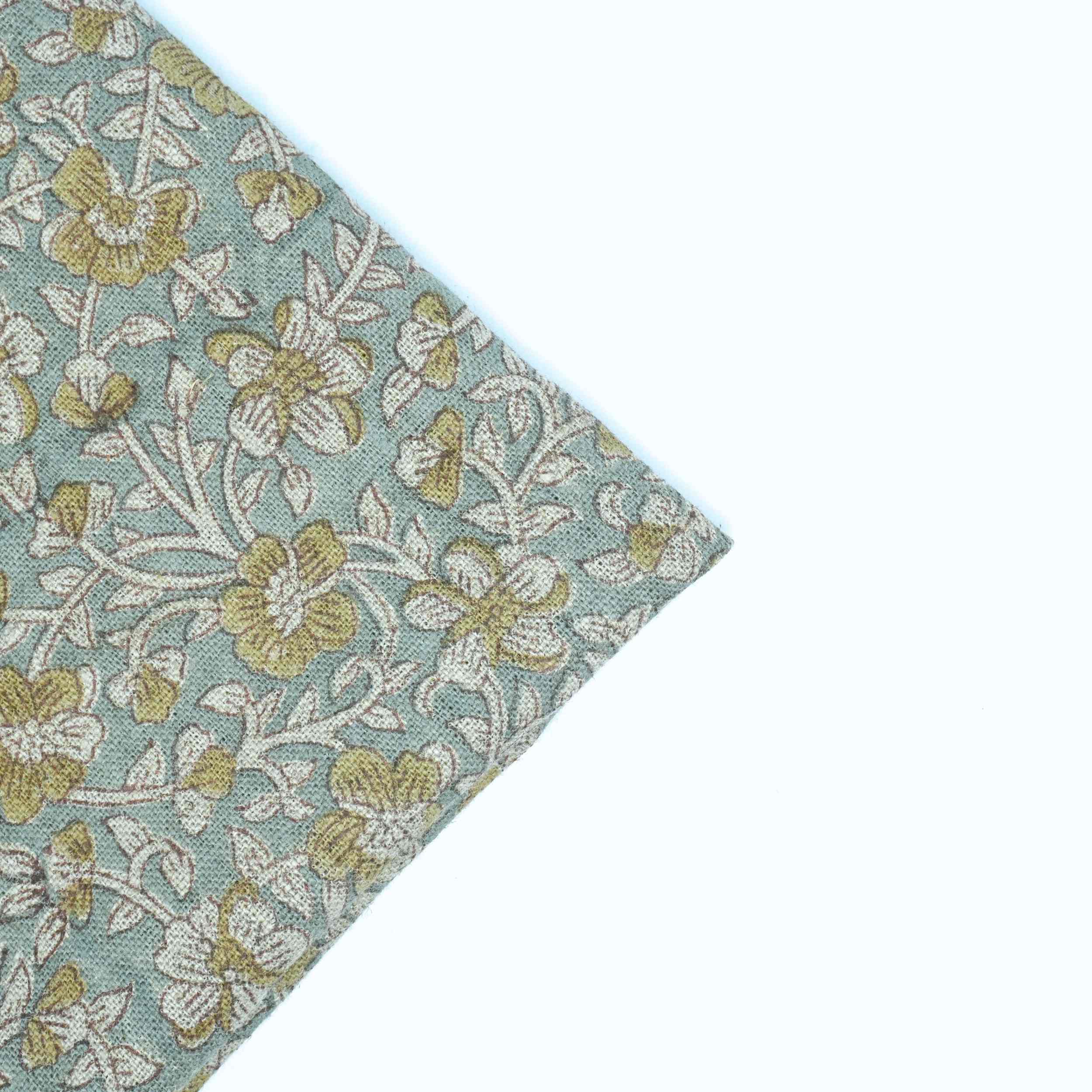 Hand Printed Mustard Floral Pure Linen Cushion Fabric - Jhilmil