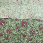 Handcrafted Green and Rose Gold Floral Pure Linen Block Printed Fabric for Sofa Covers – KUNDANVAN