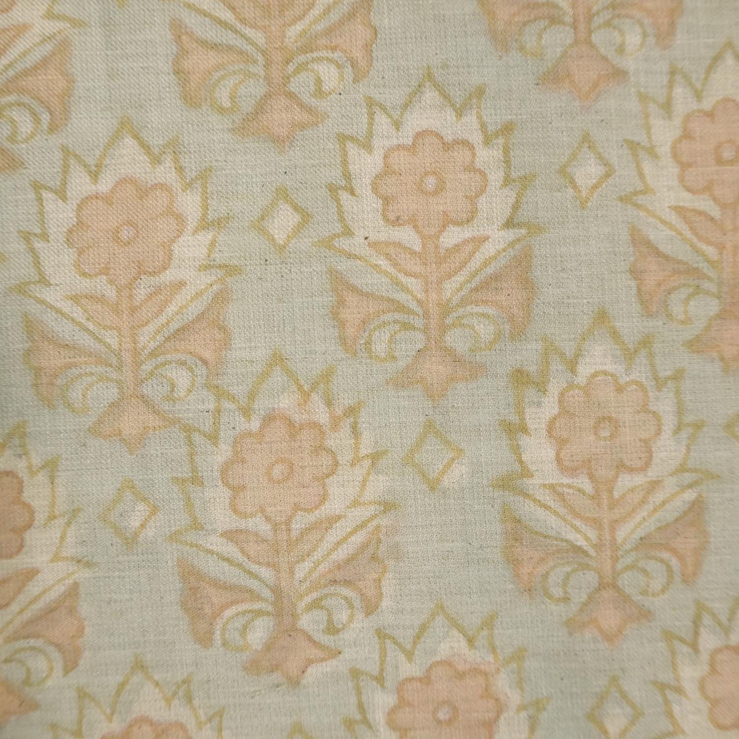 Linen Block Print Fabric 58 Inch Width Light Weight Linen Natural Base Color Handmade Creative Design To Make Curtains and Drapes Upholstery Pillow Covers Lampshades Napkins by Fabritual