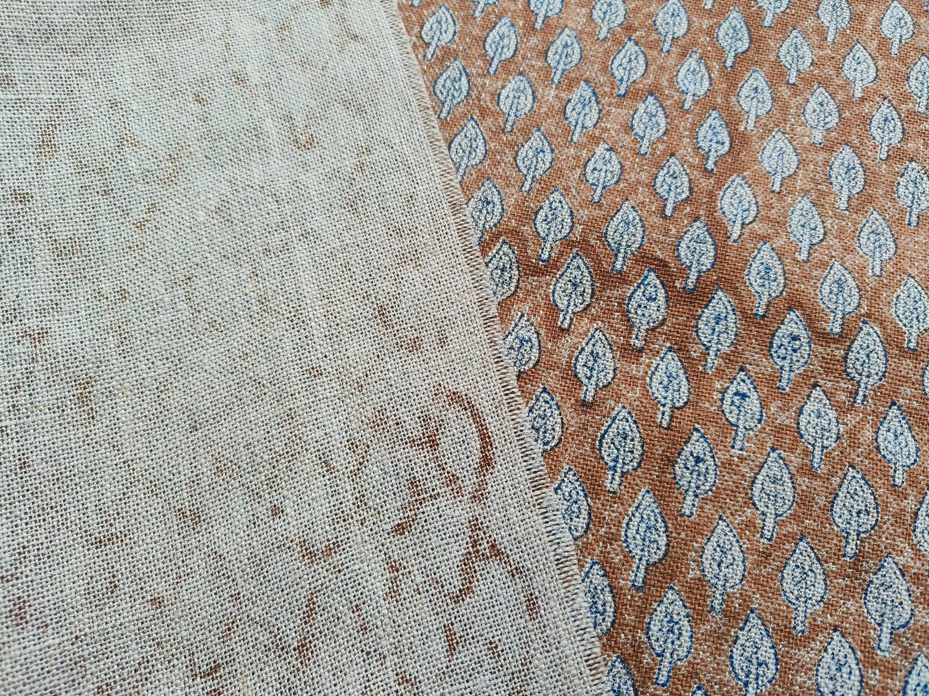 Rustic Block Printed Linen 58&quot; for Chairs, Sofas, and Handmade Decor, Fabritual Linen Fabric for Bohemian Drapes and Upholstered Furniture, Indian Block Print Linen for Dining Table Decor and Armchairs.