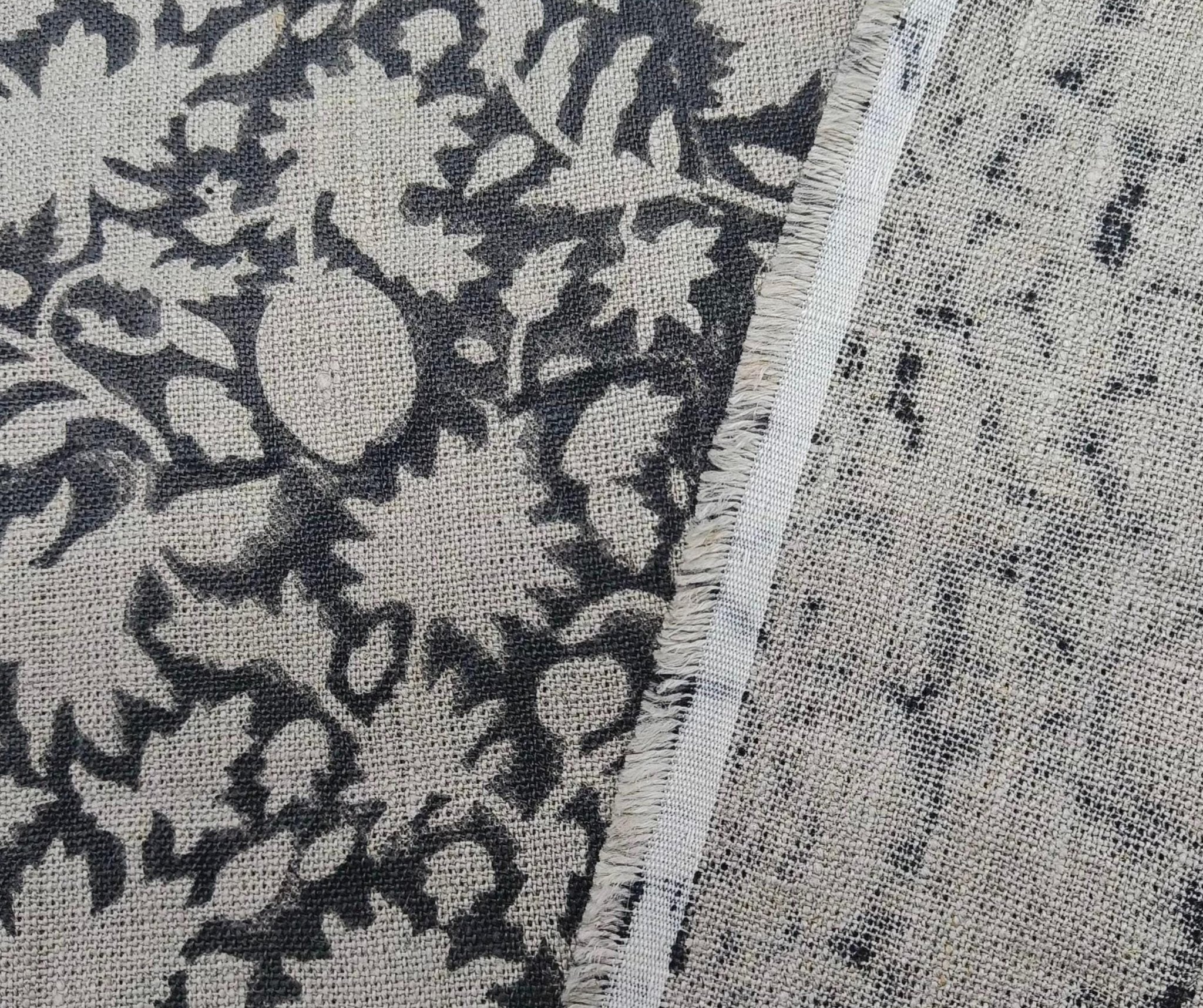 Linen Block Print Fabric 58 Inch Width Heavy Weight Linen Natural Base Color Curtains and Drapes Upholstery Handmade Art Pillow Covers Tablecloths and Runners Bedding Tote Bag Lampshades Napkins