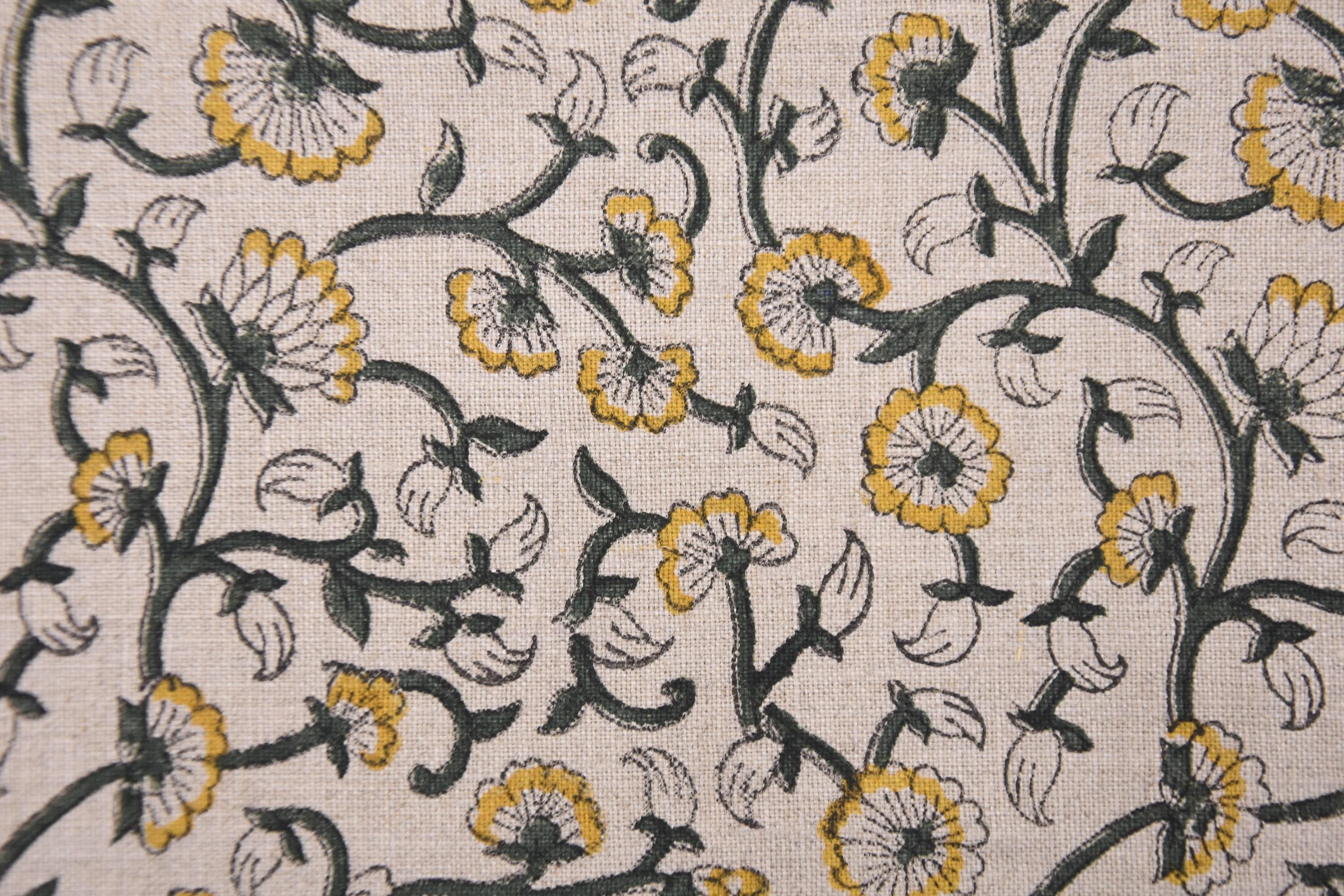 Linen Block Print Fabric 58 Inch Width Medium Weight Linen Natural Base Color Handmade Creative Design To Make Upholstery Pillow Covers Tablecloths and Runners Lampshades Napkins by Fabritual