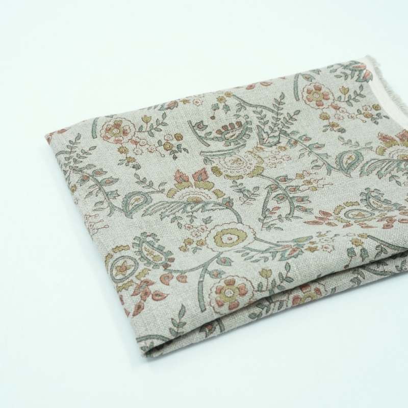 Blue Brown Floral Hand Block Print Linen Arpan Fabric