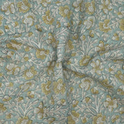 Hand Printed Mustard Floral Pure Linen Cushion Fabric - Jhilmil