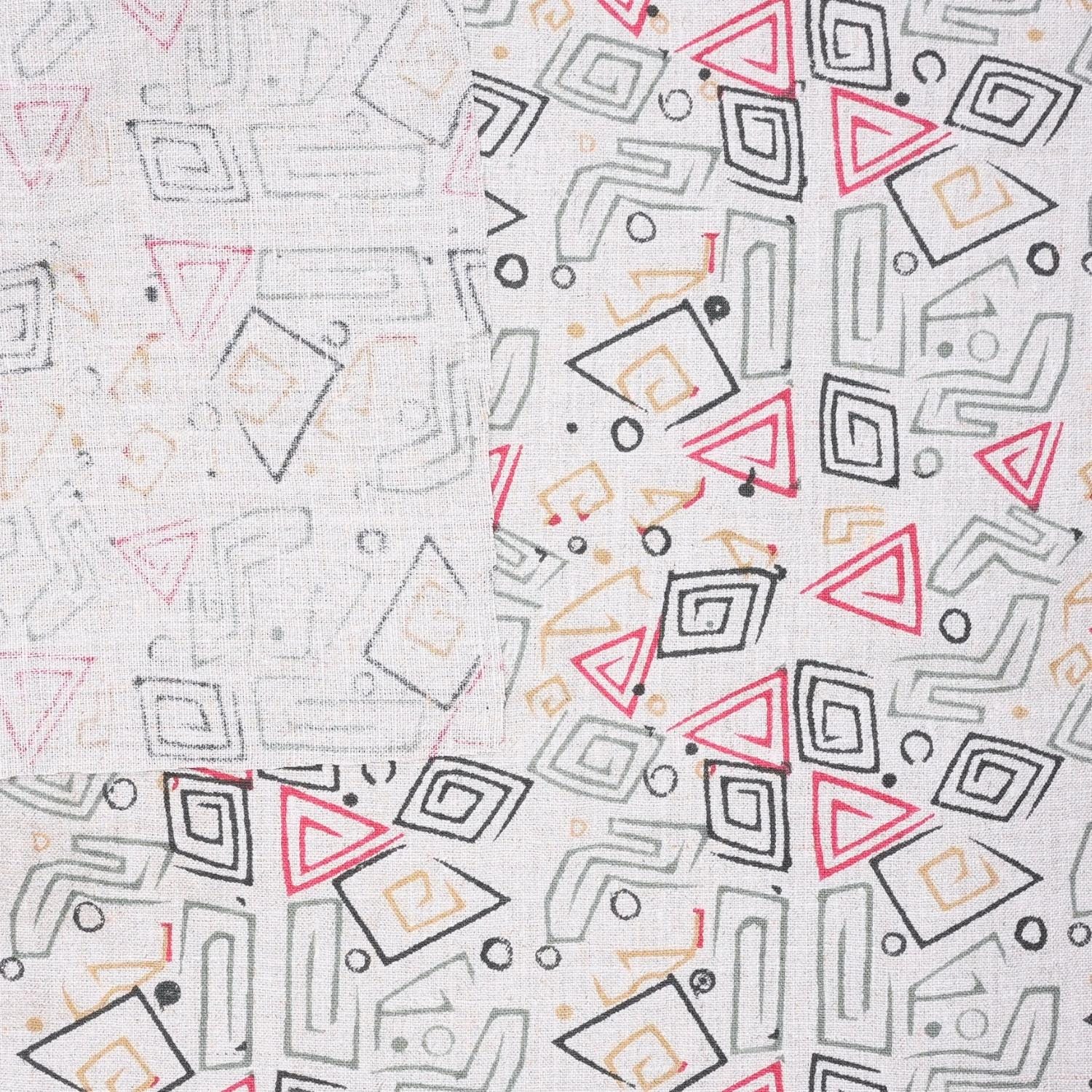 Indian Artisan Handmade Pink, Black & Beige Floral Pure Linen Custom Fabric for Sofa Cover || Akar