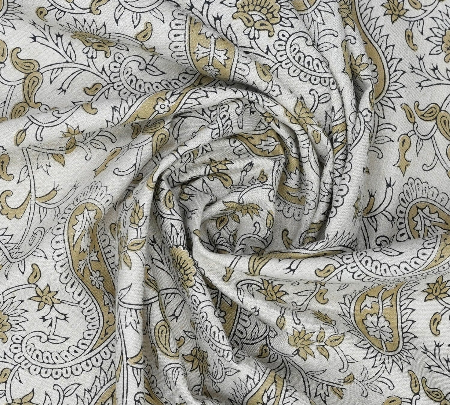Linen Blend Soft Fabric with Brown Floral Leaf Print – Kiara Boho Design