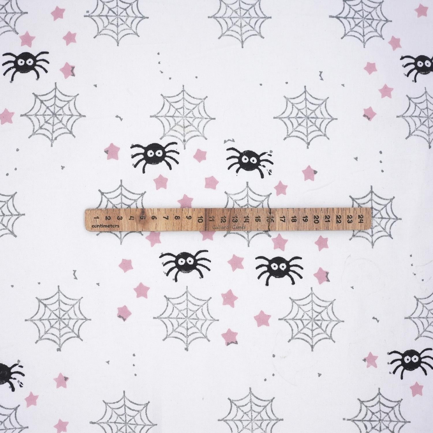 Indian Hand Block Black and Gray Spider Print Cuchion Cover Fabric for Halloween Decor in Thick Cotton White