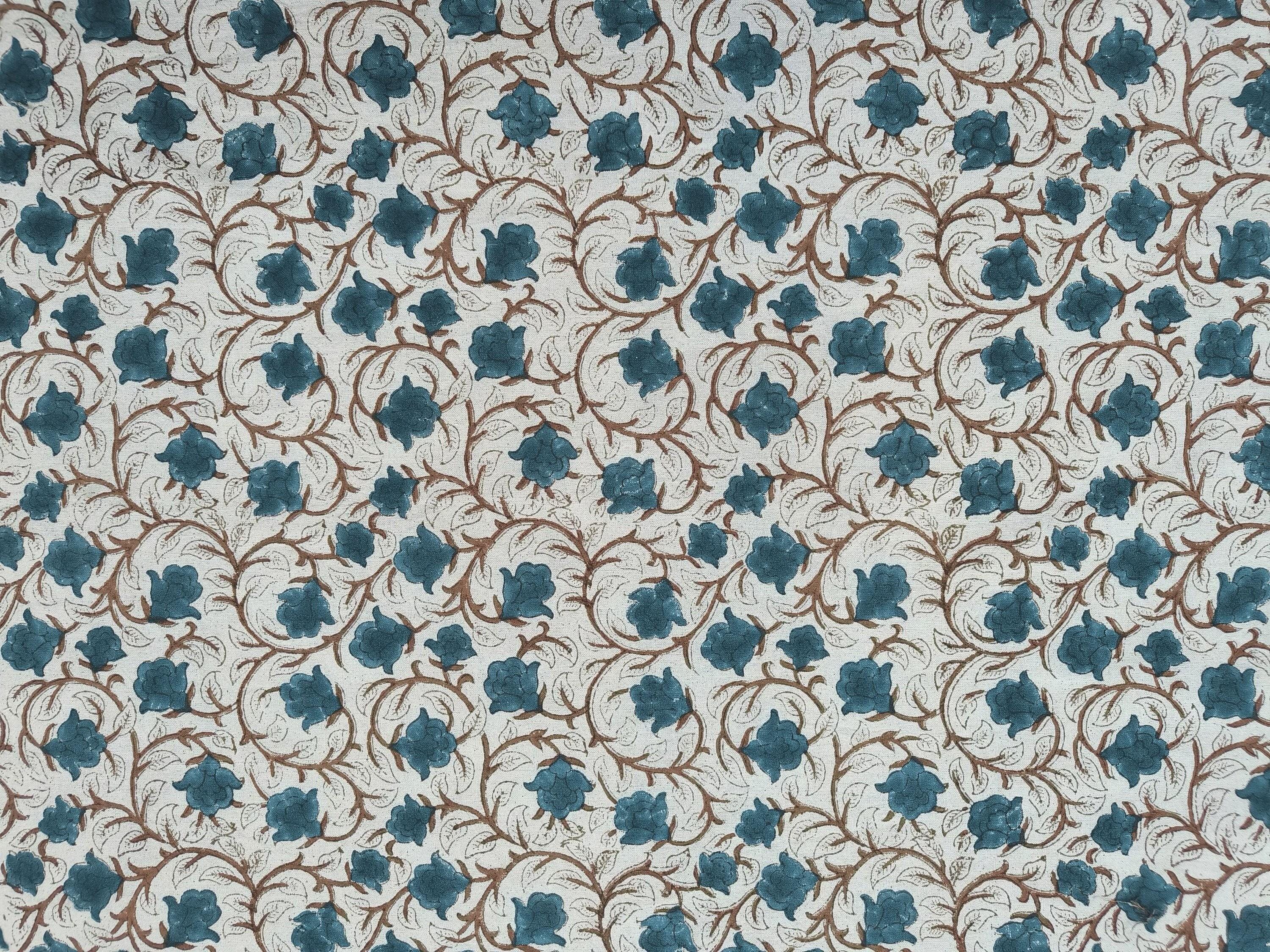 Linen Block Print Fabric 58 Inch Width Medium Weight Linen Natural Base Color Curtains and Drapes Upholstery Pillow Covers Tablecloths and Runners Bedding Tote Bag Lampshades Napkins by Fabritual