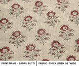 Indian Artisan Hand Printed Heavy Linen Fabric in Brown Floral Pattern for Napkins and Lamp Shade - Bagru Butti