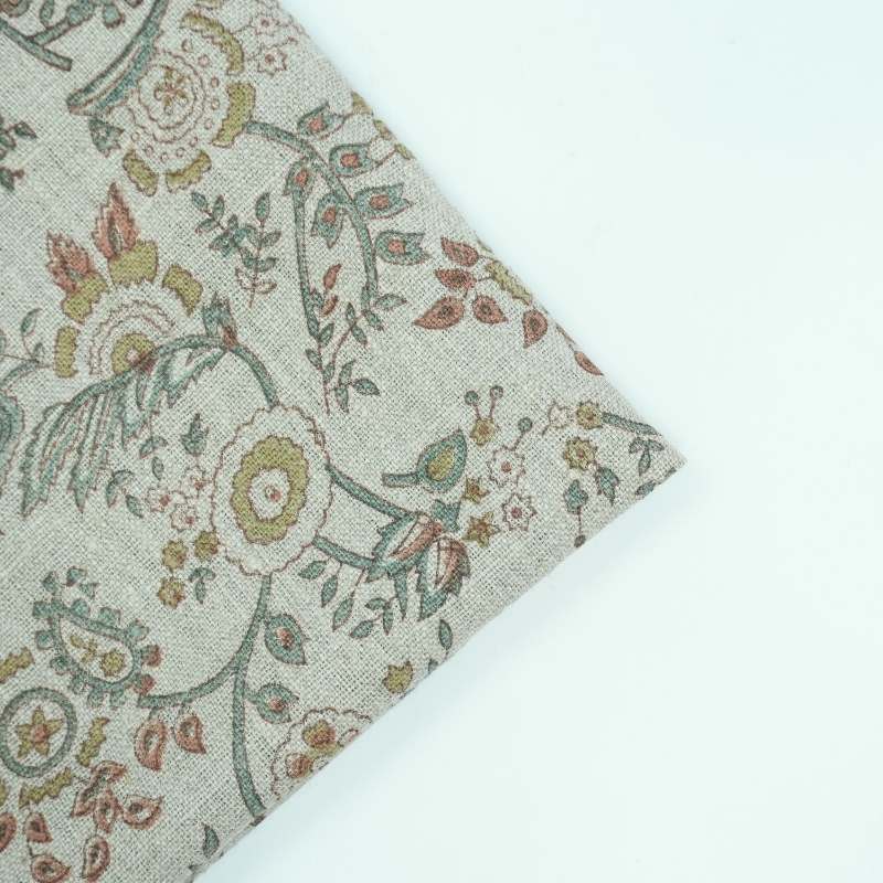 Blue Brown Floral Hand Block Print Linen Arpan Fabric