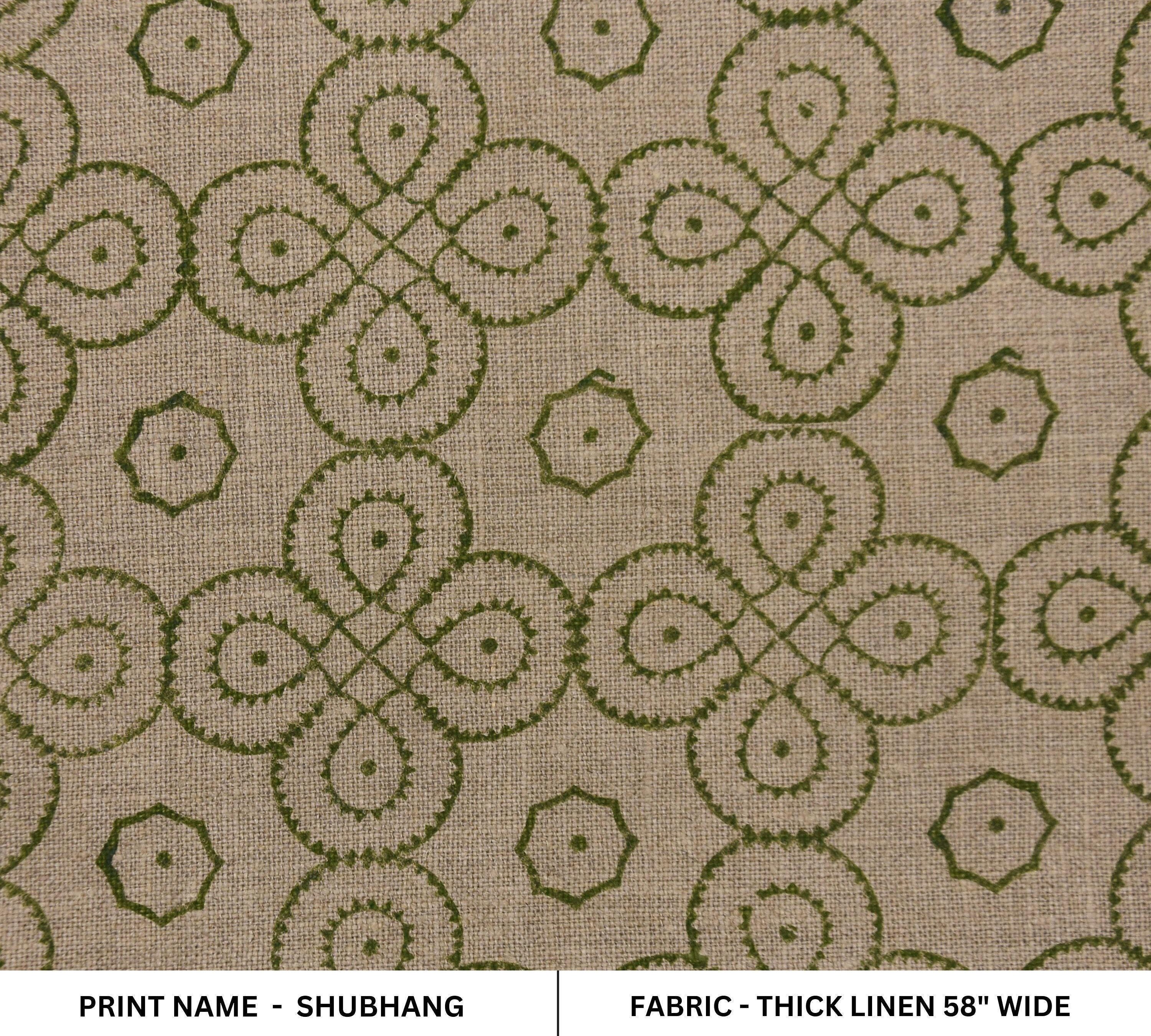 Linen Block Print Fabric 58 Inch Width Heavy Linen Natural Base Color Curtains and Drapes Upholstery Pillow Covers Tablecloths and Runners Bedding Tote Bag by Fabritual