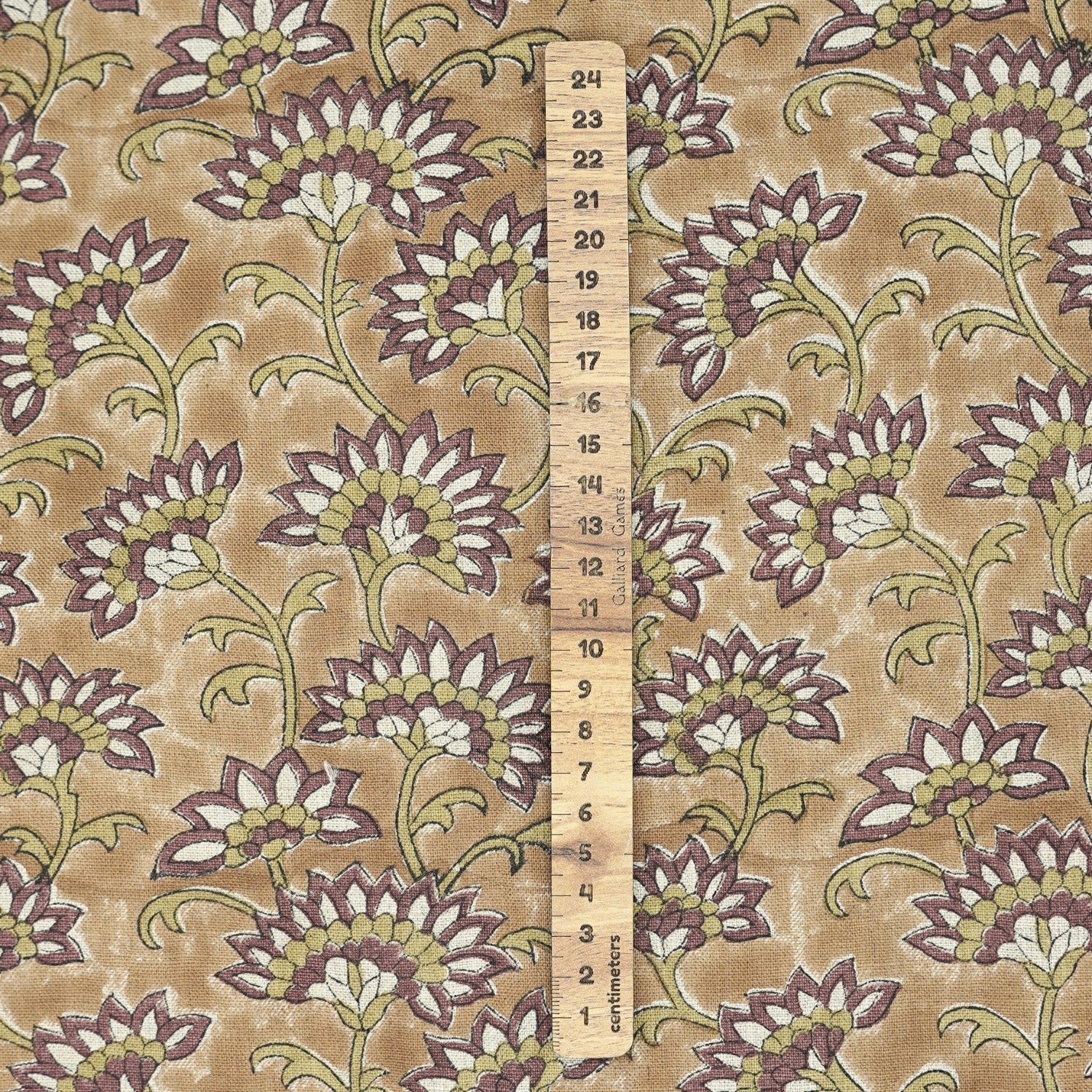 Block Printed Traditional Brown Floral Sustainable Pure Linen Fabric - Rajnigandha