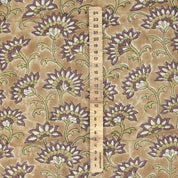 Block Printed Traditional Brown Floral Sustainable Pure Linen Fabric - Rajnigandha
