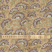 Block Printed Traditional Brown Floral Sustainable Pure Linen Fabric - Rajnigandha