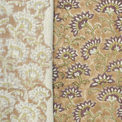 Block Printed Traditional Brown Floral Sustainable Pure Linen Fabric - Rajnigandha