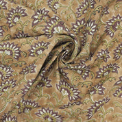 Block Printed Traditional Brown Floral Sustainable Pure Linen Fabric - Rajnigandha