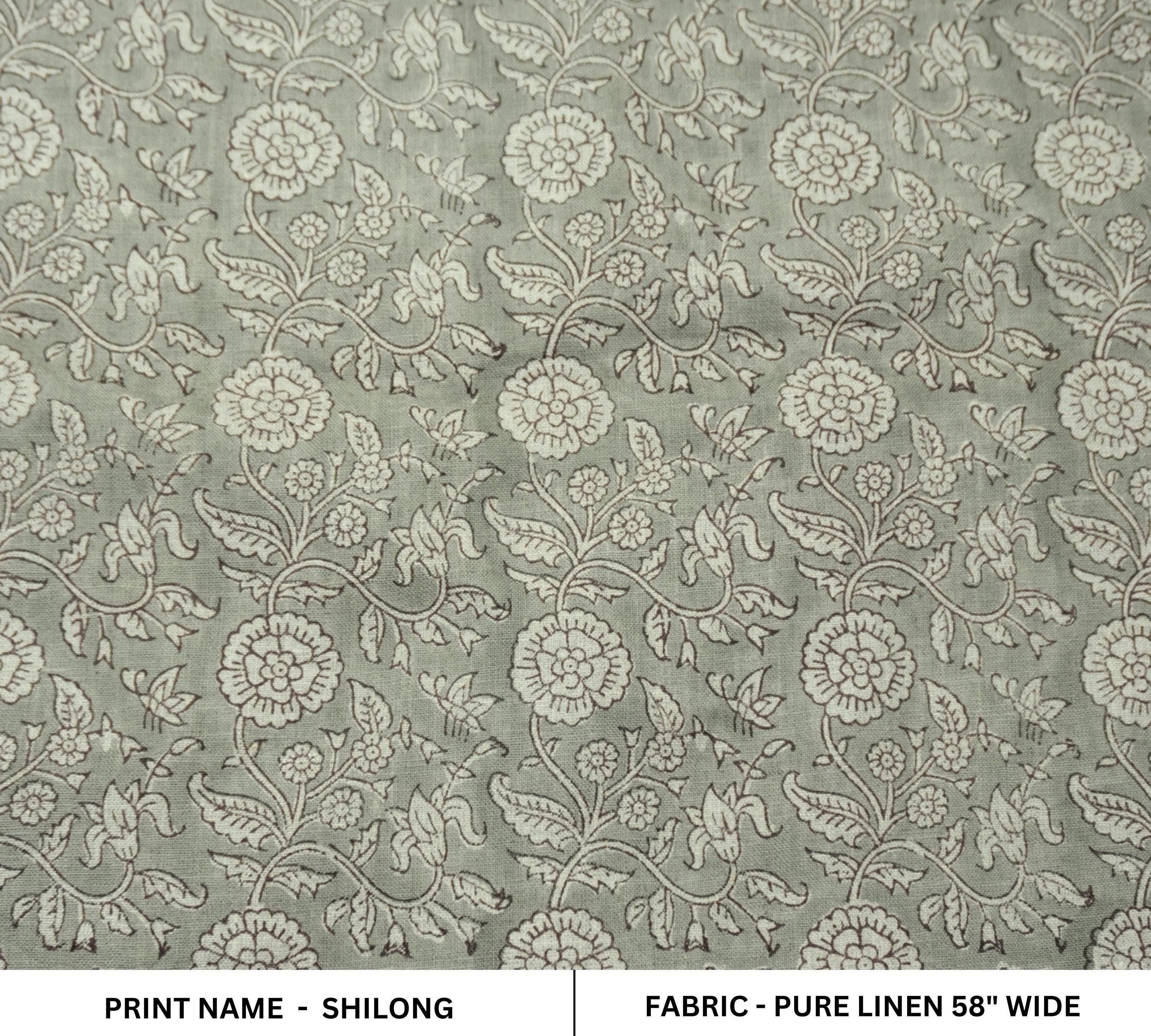 Linen Block Print Fabric 58 Inch Width Medium Weight Linen Natural Base Color Curtains and Drapes Upholstery Handmade Art Pillow Covers Tablecloths and Runners Bedding Tote Bag Lampshades Napkins by Fabritual