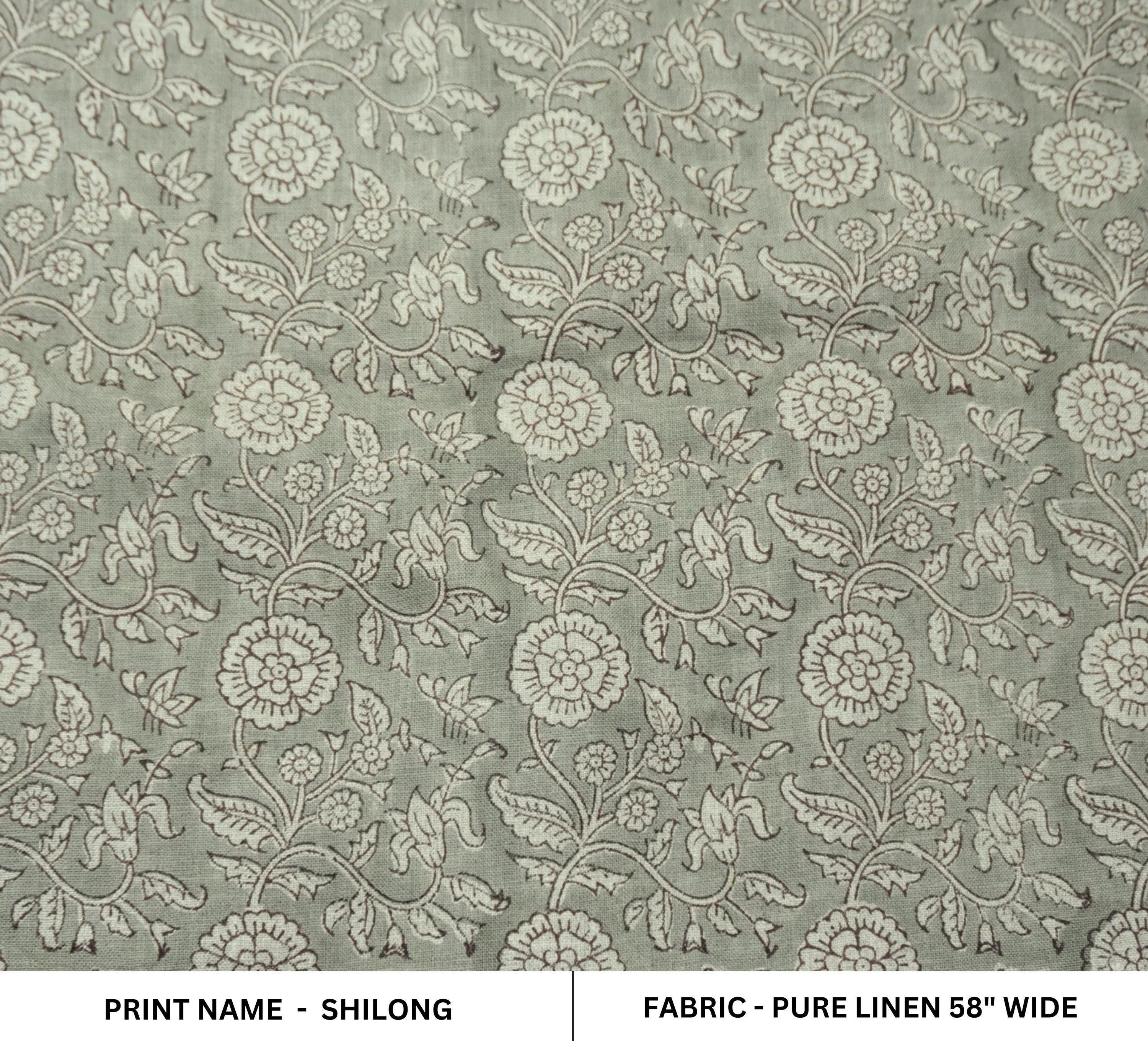 Linen Block Print Fabric 58 Inch Width Medium Weight Linen Natural Base Color Curtains and Drapes Upholstery Handmade Art Pillow Covers Tablecloths and Runners Bedding Tote Bag Lampshades Napkins by Fabritual