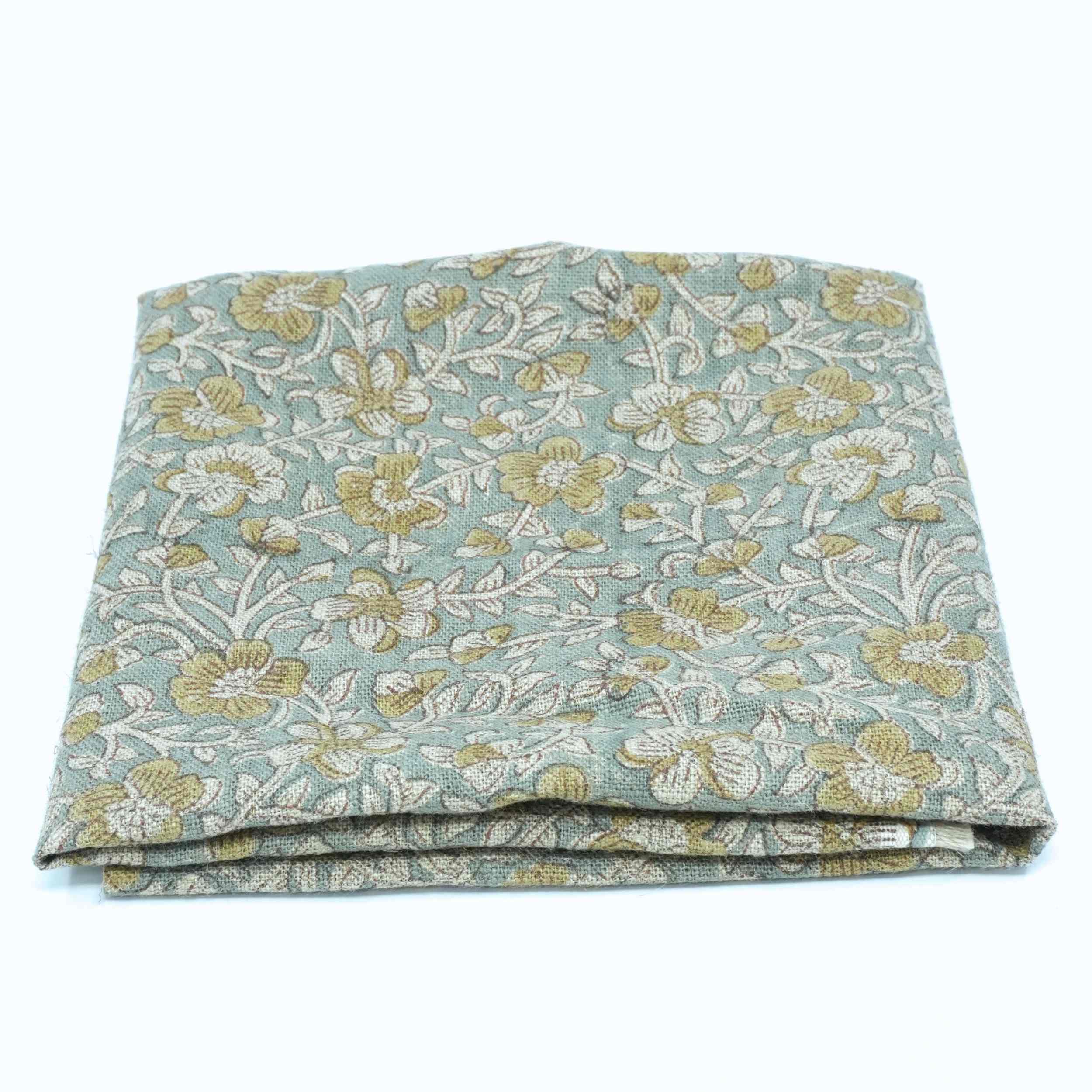 Hand Printed Mustard Floral Pure Linen Cushion Fabric - Jhilmil