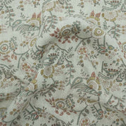 Blue Brown Floral Hand Block Print Linen Arpan Fabric