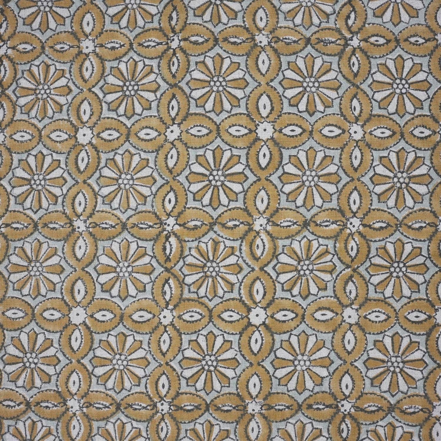 Indian Handblock Printed Sage Green and White Floral Throw Pure Linen Curtains Fabric with Varnika Design