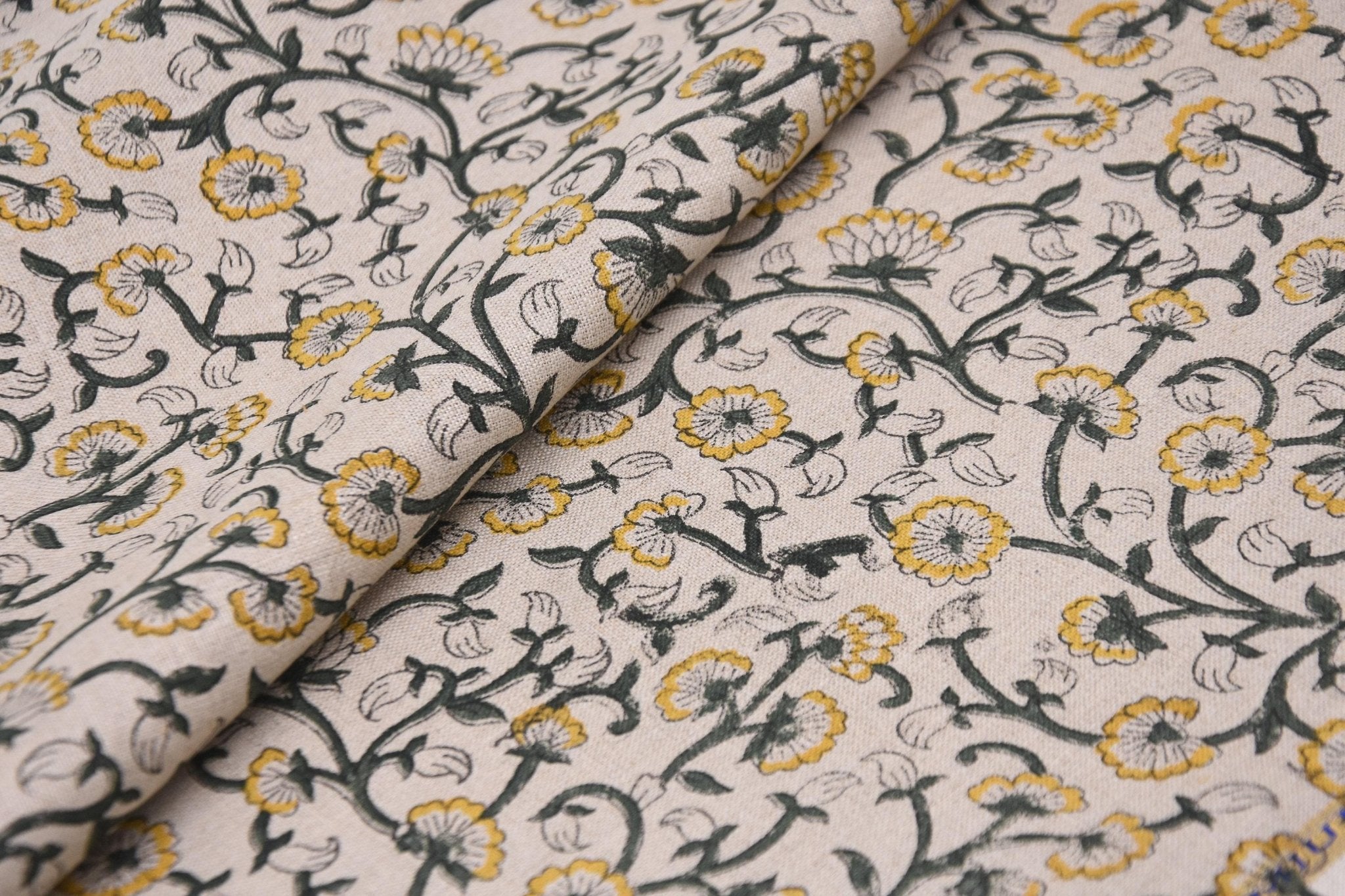 Linen Block Print Fabric 58 Inch Width Medium Weight Linen Natural Base Color Handmade Creative Design To Make Curtains and Drapes Upholstery Pillow Covers and Runners Lampshades Napkins by Fabritual