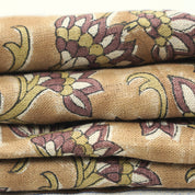 Block Printed Traditional Brown Floral Sustainable Pure Linen Fabric - Rajnigandha