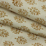 Handbock Kashi Print in Natural Off white Linen Mustard Floral Fabric for Window Covering