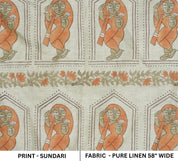 Durable Natural Linen with Artistic Block Designs for Upholstery Artisan Natural Linen Fabric, Heavy Weight with Traditional Block Printing Block Print Linen with Earth-Inspired Tones for Eco-Friendly Decor .