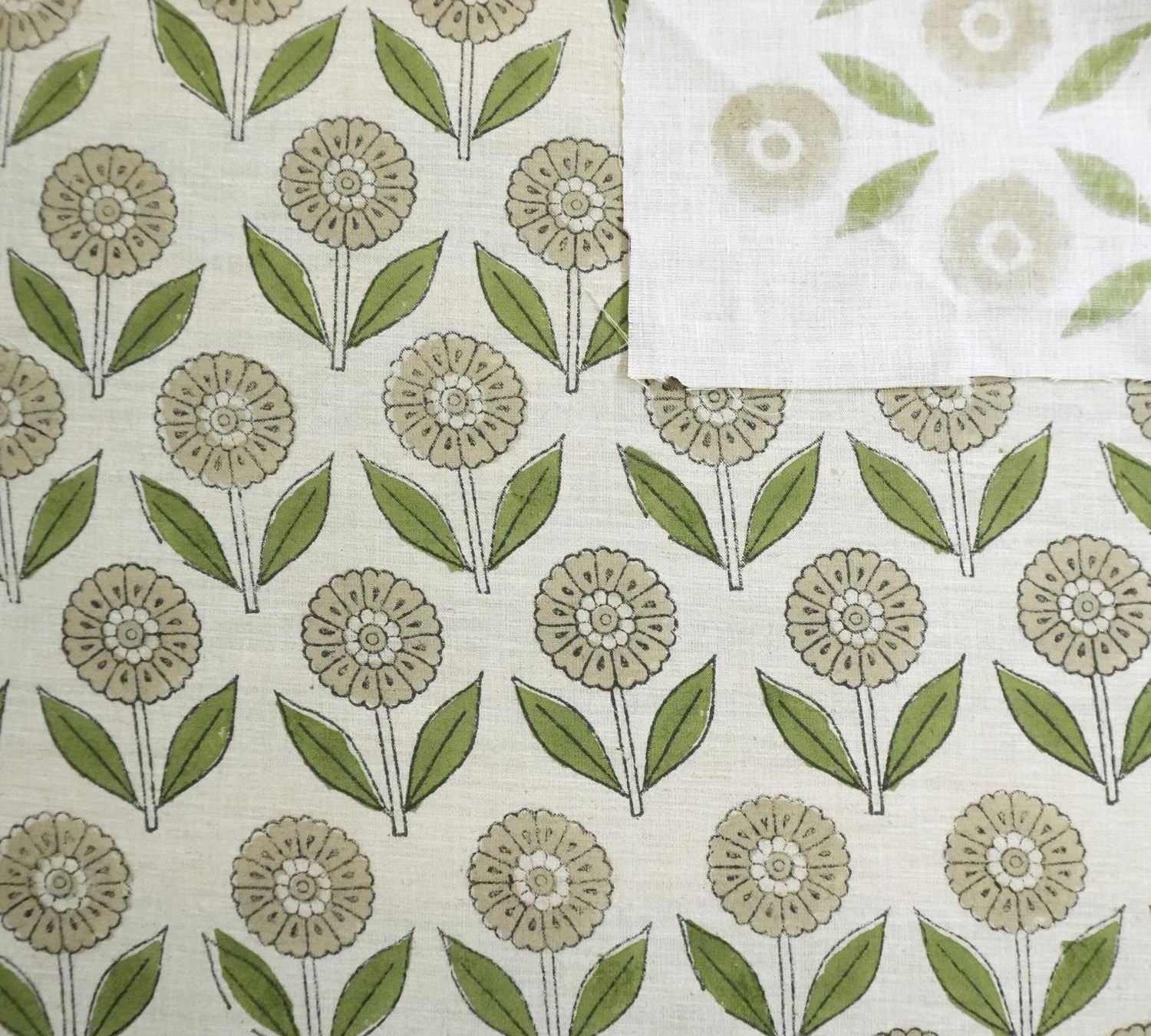 Linen Block Print Fabric Linen Blend 58 Inch Width Light Weight Linen Natural Base Color Curtains and Drapes Handmade Art Pillow Covers Tablecloths and Runners Bedding Tote Bag Lampshades Napkins by Fabritual